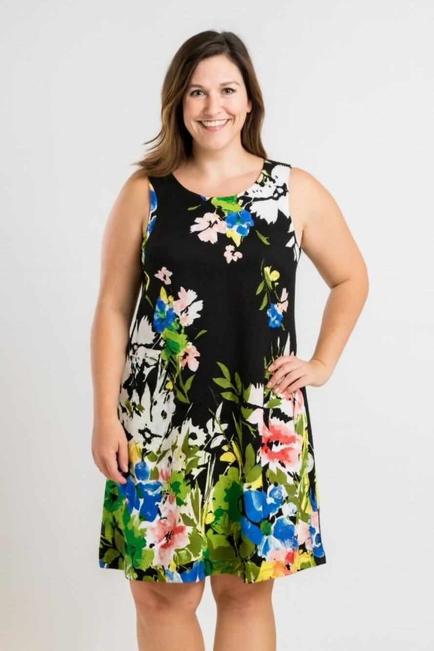EMMA & MICHELE Black Floral Sleeveless Dress Size 10